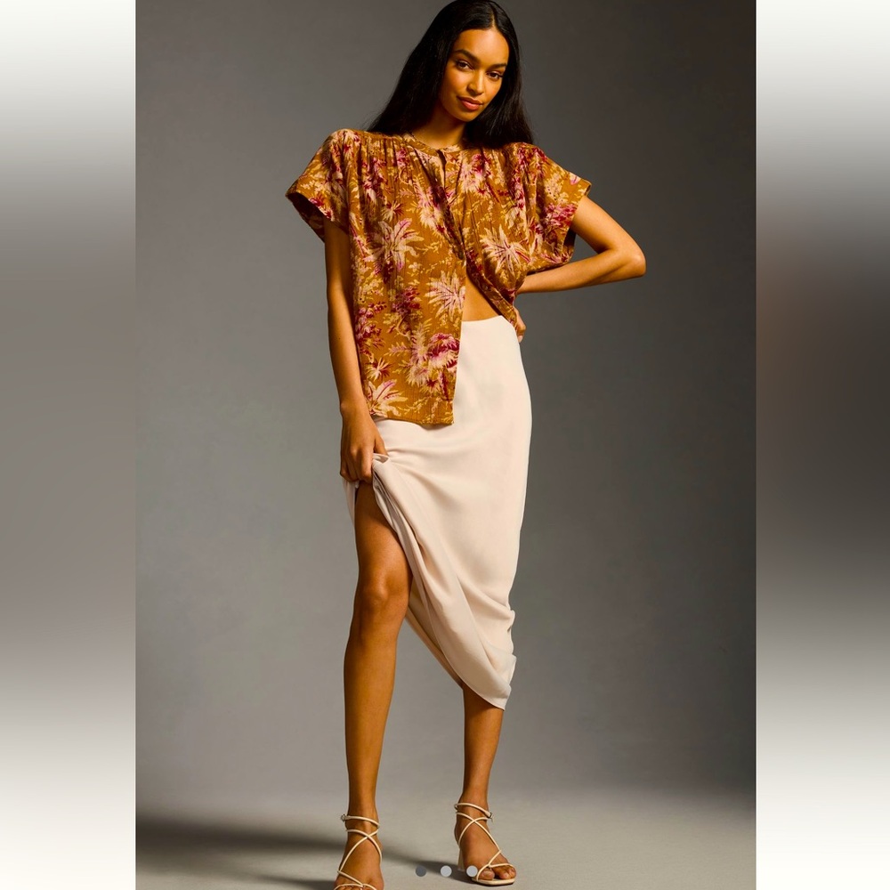 NWT Pilcro Anthropologie textured short sleeve | batwing  button down blouse
